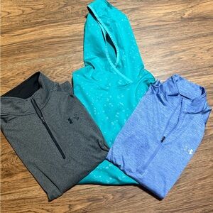 Under Armour quarter zips/hoodie Set - Gray, Teal, and Blue